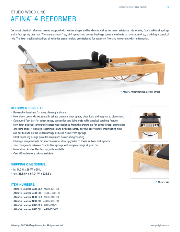 Peak Pilates distributor guide page layout